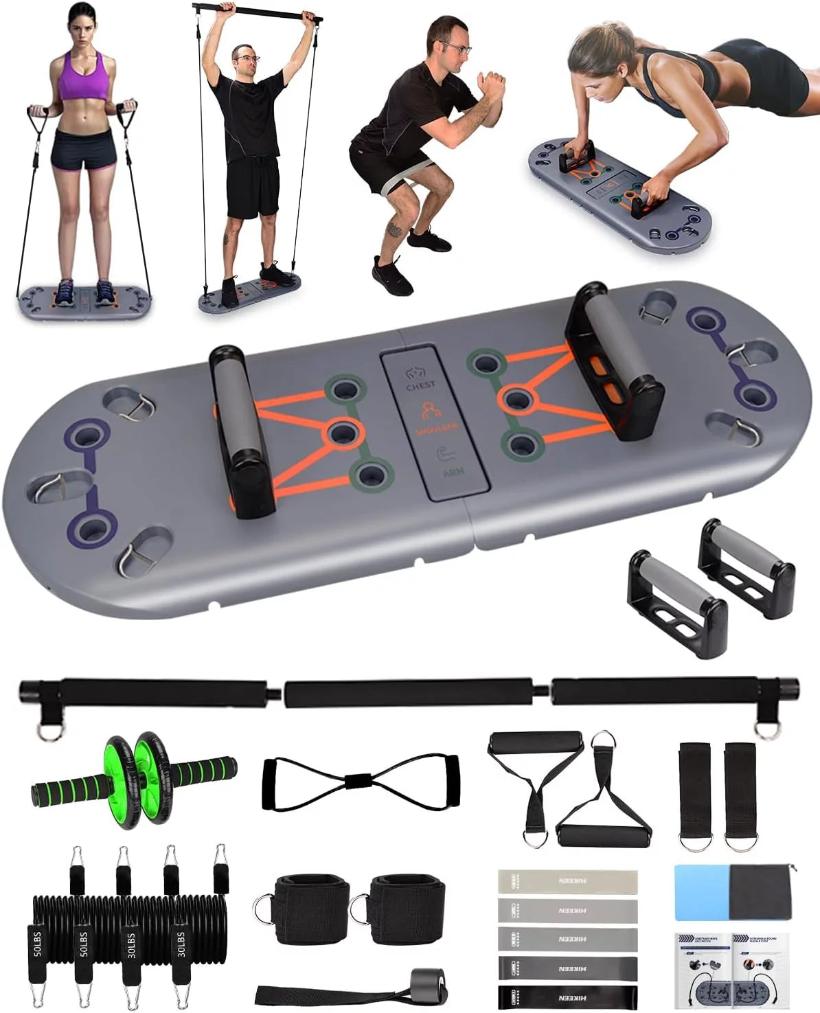 27-In-1 Portable Gym Equipment for Building Muscle, Push-Up Board, Resistance Bands